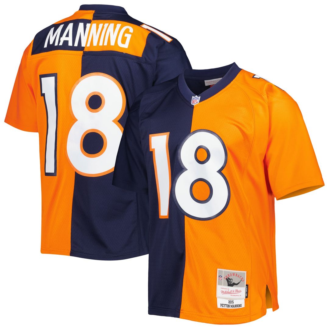 Denver Broncos Peyton Manning Mitchell & Ness Navy/Orange 2015 Split Legacy Replica Jersey - product image 1