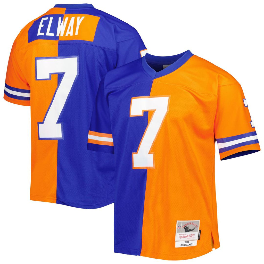 Denver Broncos John Elway Mitchell & Ness Royal/Orange 1990 Split Legacy Replica Jersey - product image 1