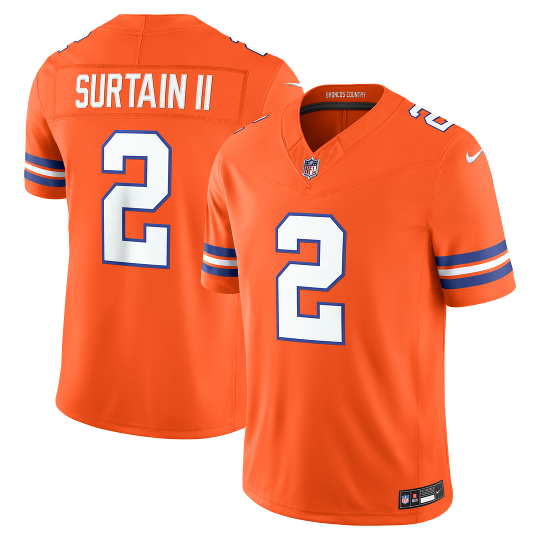 Denver Broncos Pat Surtain II Nike Orange Alternate Mile High Collection 1977 Throwback Vapor F.U.S.E. Stitched Limited Jersey - product image 1